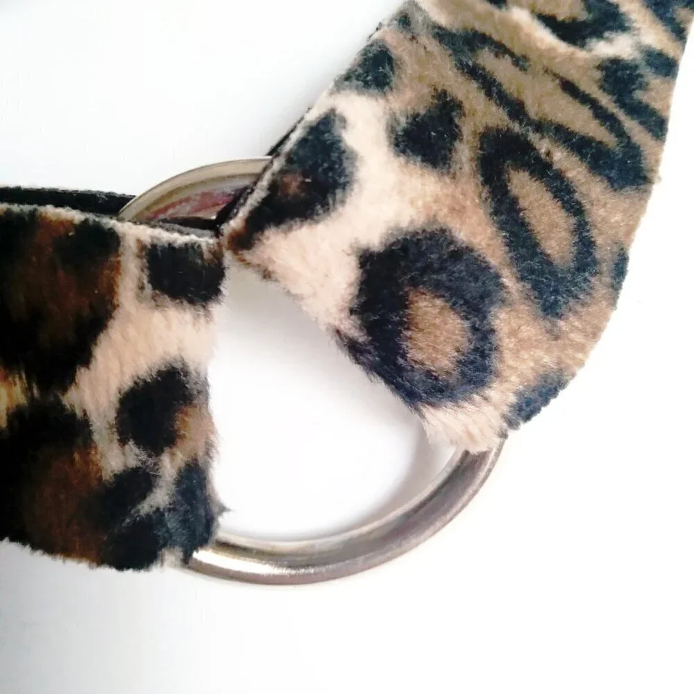 Silver Rings.Faux Leopard & Black Suede Fringe Tie Belt